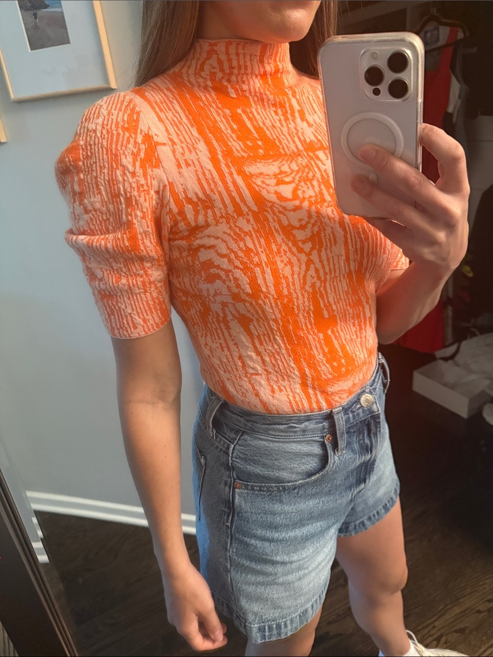 Anthropologie Maeve Coral and White Knit Top